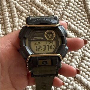 G-Shock GD400-9 Digital Sport Watch in Olive Green and Black with Gold Accents